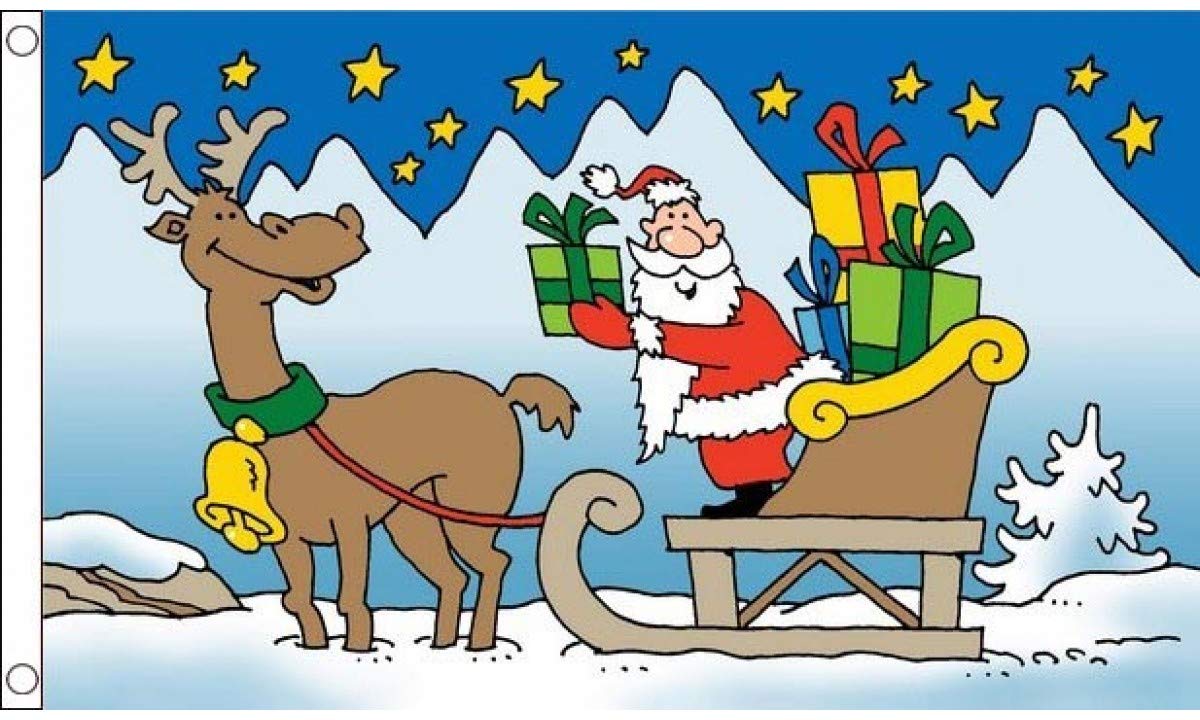 Santa Sleigh Flag - Xmas Christmas - 5 x 3 FT - 100% Polyester With Eyelets Banner - FlagSuperstore, Multicolor
