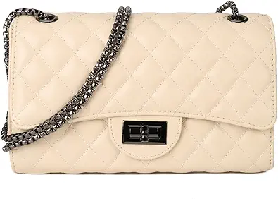 Quilted Crossbody Bags for Women Leather Ladies Shoulder Purses with Chain Strap Stylish Clutch Purse