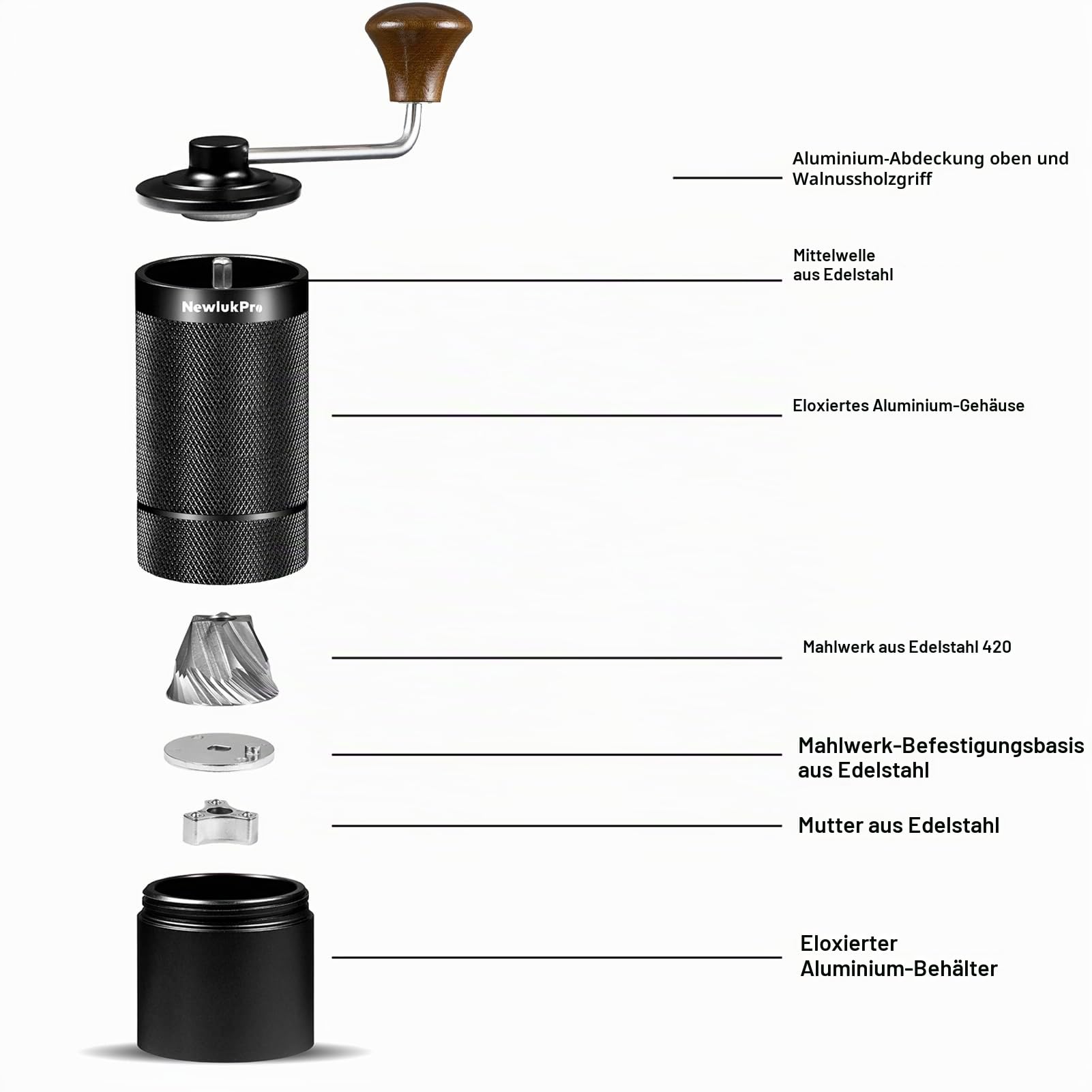 M6 Kaffeemühle Handbuch, Kapazität 25g, Hand Kaffeemühle Sharp Hexagonal Mahlkern, tragbare manuelle Kaffeebohnen Mühle für Gießen über Espresso