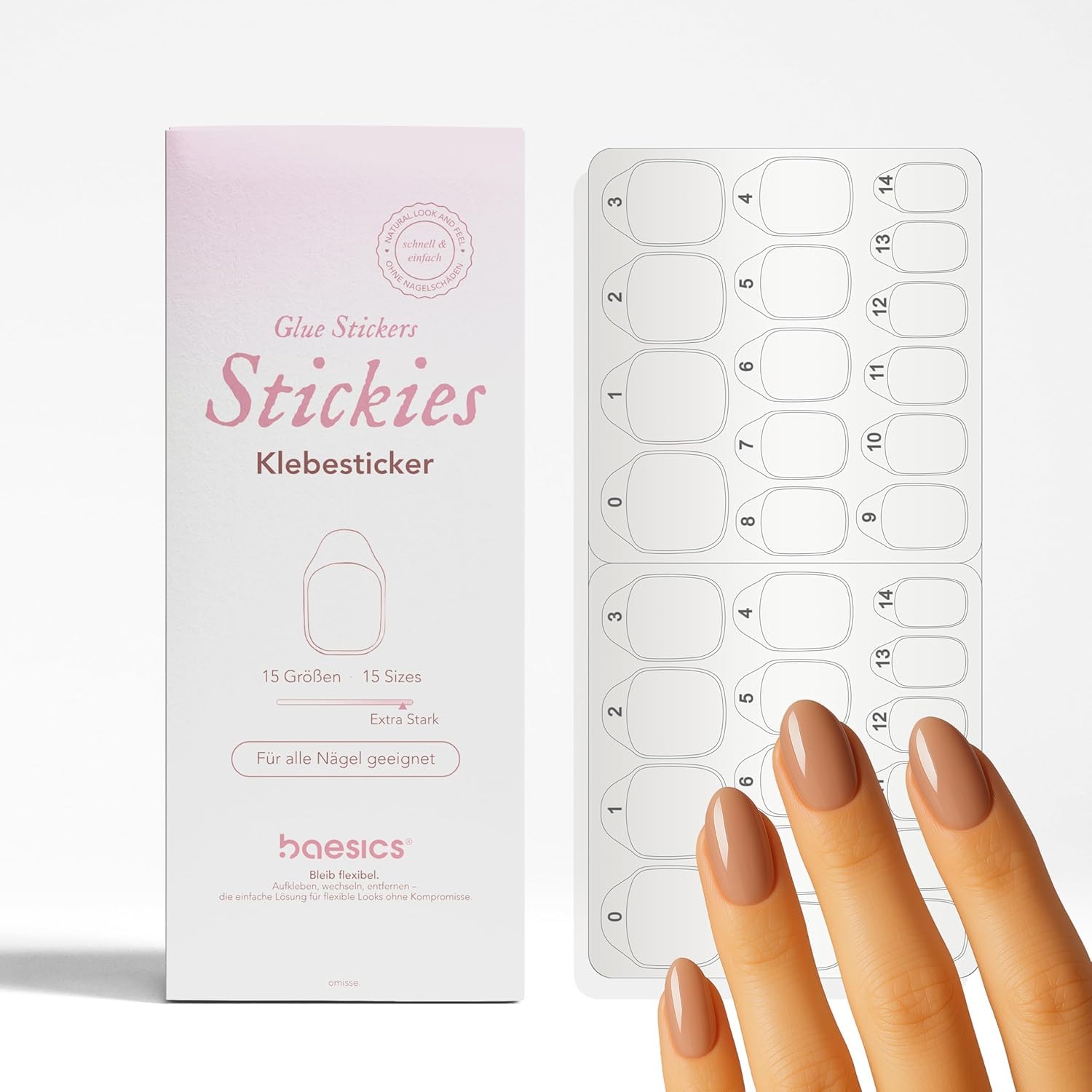Baesics 900 adhesivos para uñas, en diferentes tamaños, extrafuertes, adhesivos de doble cara para uñas postizas y prensas, transparentes