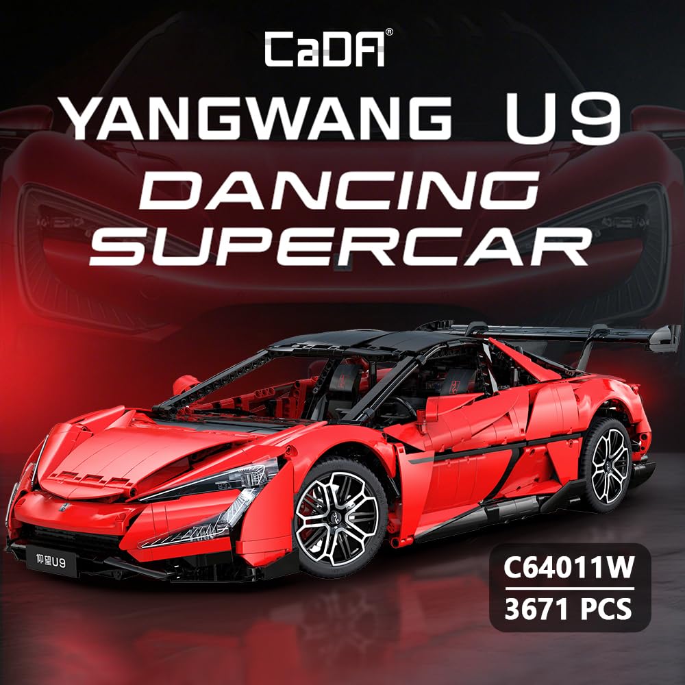 CaDA Master Yangwang U9 Super Car Brick Set, C64011W 1:8 Sports Car Building Block Kit with U-Turn Function, Dancing Building Block Model for Adults Collectors (3671PCS)
