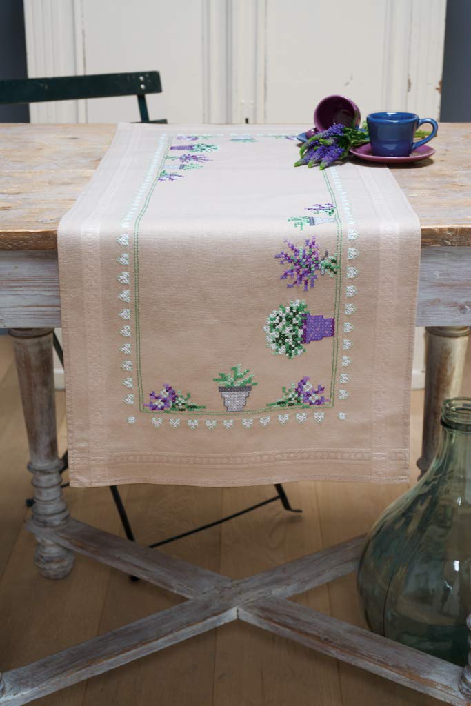 Vervaco table runner stitch embroidery kit Lavender, stamped, DIY