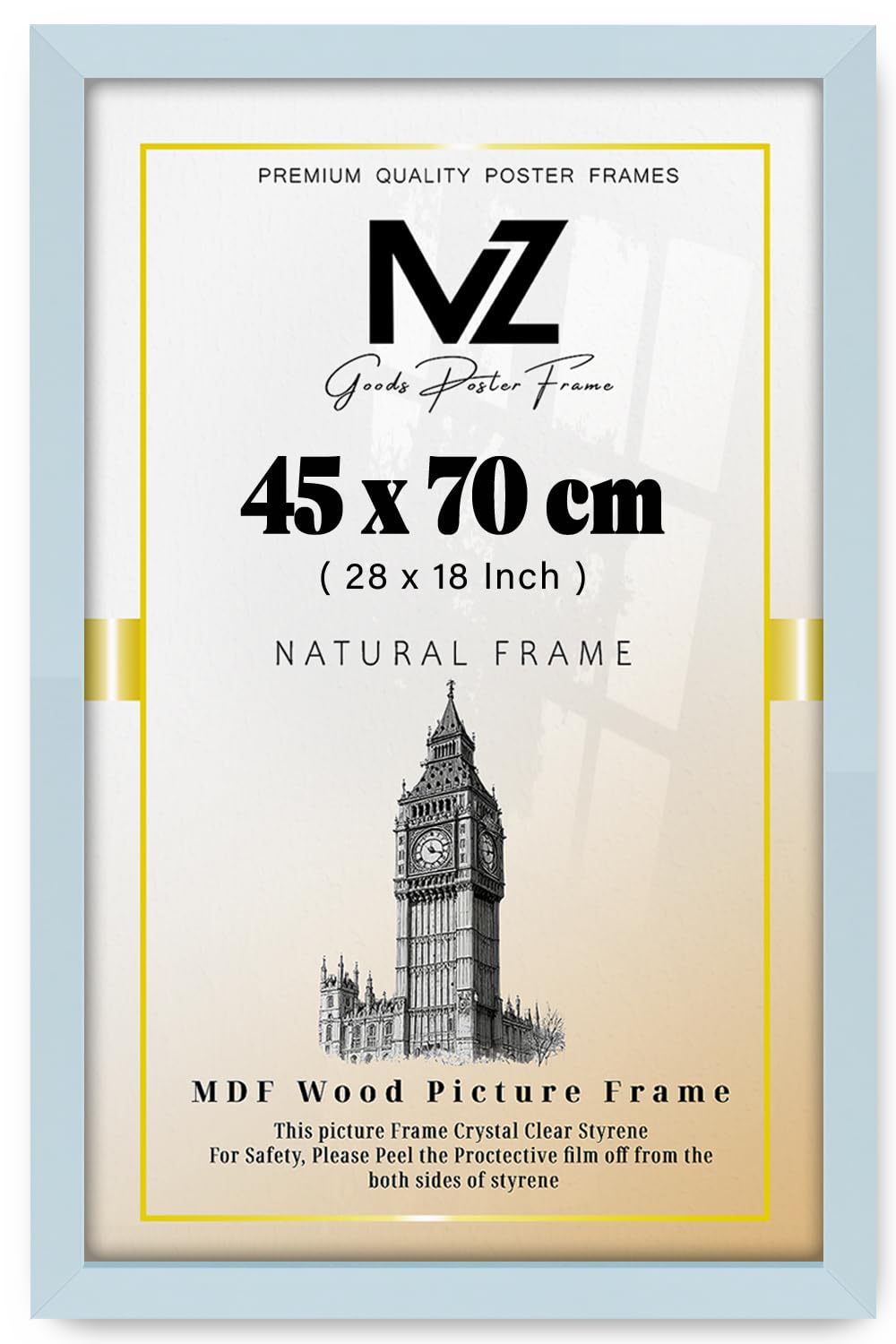 MZ GOODS | MDF Picture Frame (45 x 70 CM) 70 for Calligraphy Art, Diplomas & Portraits, Elegant MDF Build, Secure Hanging Hooks for Display [ Light Grey ]