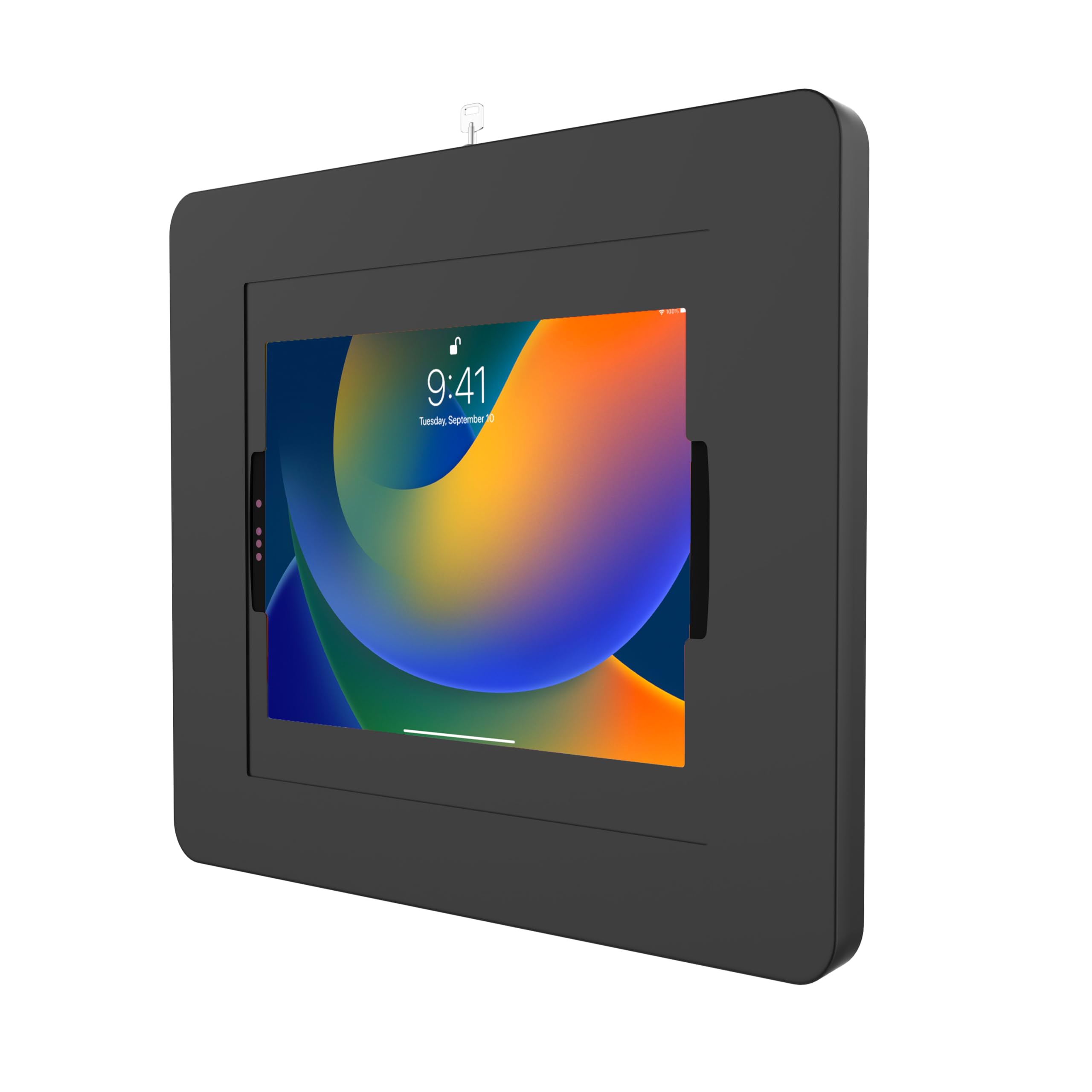 CTA Digital Locking iPad Wall Mount - CTA Anti-Theft Large Locking Tablet Enclosure w/ Key Lock and Interior Cable Routing for iPad Pro 12.9", Surface Pro 3, 4, 5, 6, 7, 8, X - Black - (PAD-PLWB)
