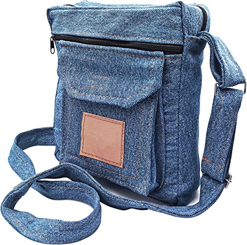 Upcycling Blue Denim Jeans Messenger Cross Body Shoulder Handbag Purse for Unisex3