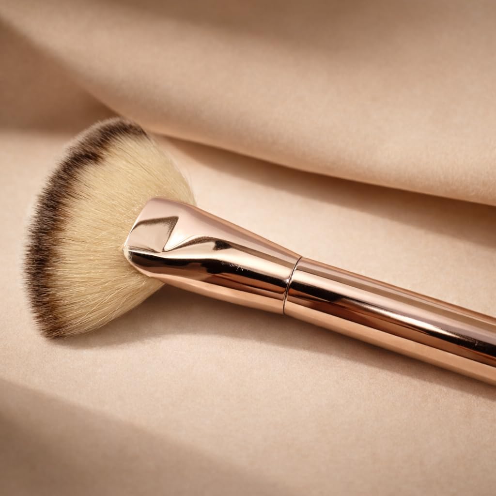 Glam Large Fan Brush with Rose Gold Handle, Soft Synthetic Bristles, for Powder, Blush & Highlighter 2