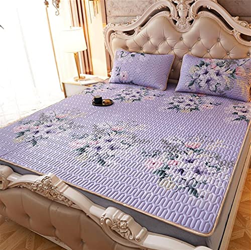 Matelas de Refroidissement en Soie de Glace Violet Parure de Lit 3 Pcs