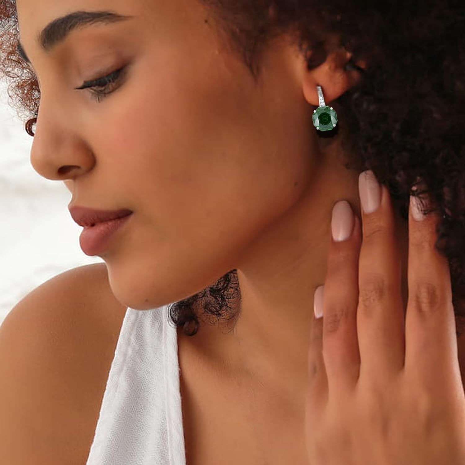 YIFISIY Rose Dangle Drop Earrings for Women, 925 Sterling Silver 10mm Rose cut Birthstone Octagonal Leverback Earring Flower Jewelry Gifts for Her - Image 2