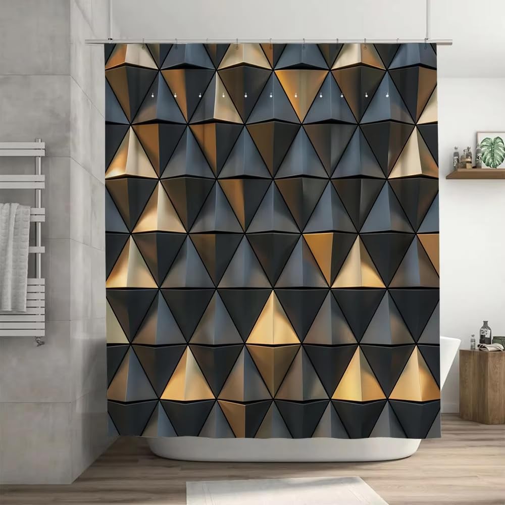 3D-Duschvorhang 200x200 mit Geometrischem Metallic-Muster,Moderner Luxus-Badezimmervorhang im Industrie-Stil mit Haken,Schnelltrocknender,Wasserdichter Duschvorhang 200x200 aus Polyestergewebe,Schwar