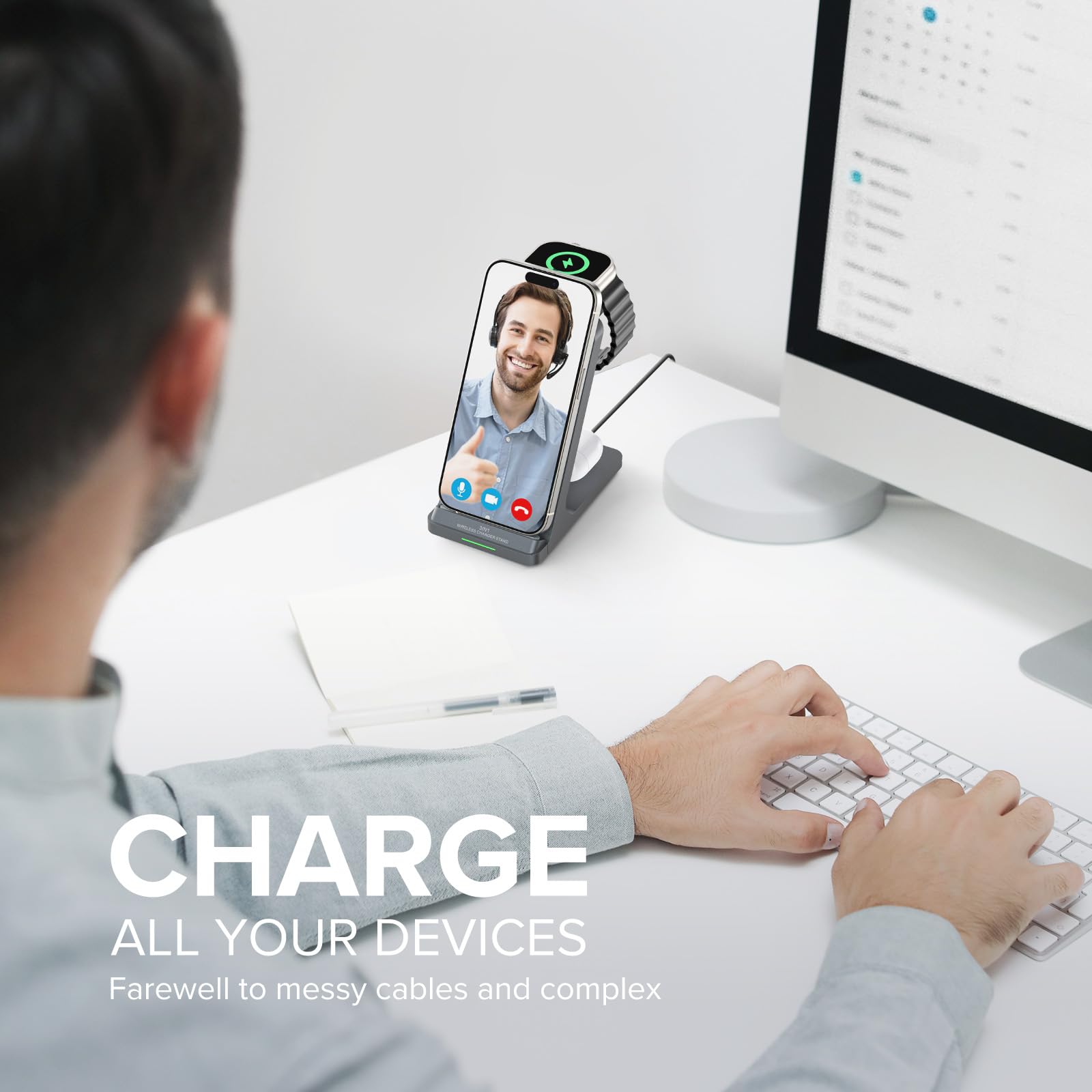 Station de charge sans fil 3 en 1 pour plusieurs appareils Apple Watch Ultra Series 11-1/SE, iPhone 17 16 15 14 13 12 11 Pro Max/Plus/Mini/XS/XR/SE, pour Airpods