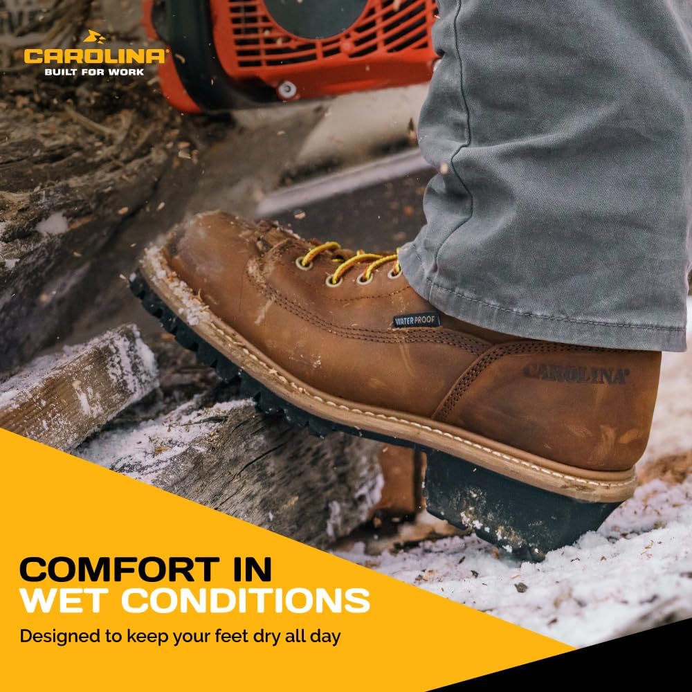 Carolina 8" Logger Boots for Men - Waterproof Work Boots - Steel Toe Safety Shoes - Slip-Resistant Logging Footwear - Triple-Rib Steel Shank - Rubber Lug Outsole - Image 6