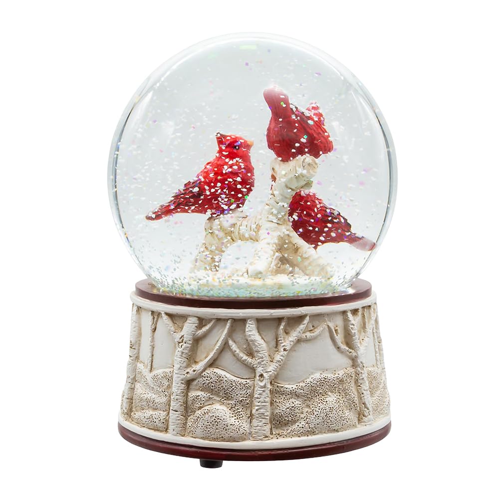 Kurt Adler J3279 - Figura de globo de nieve musical de resina roja cardenal de 4 pulgadas que reproduce We Wish You A Merry Christmas
