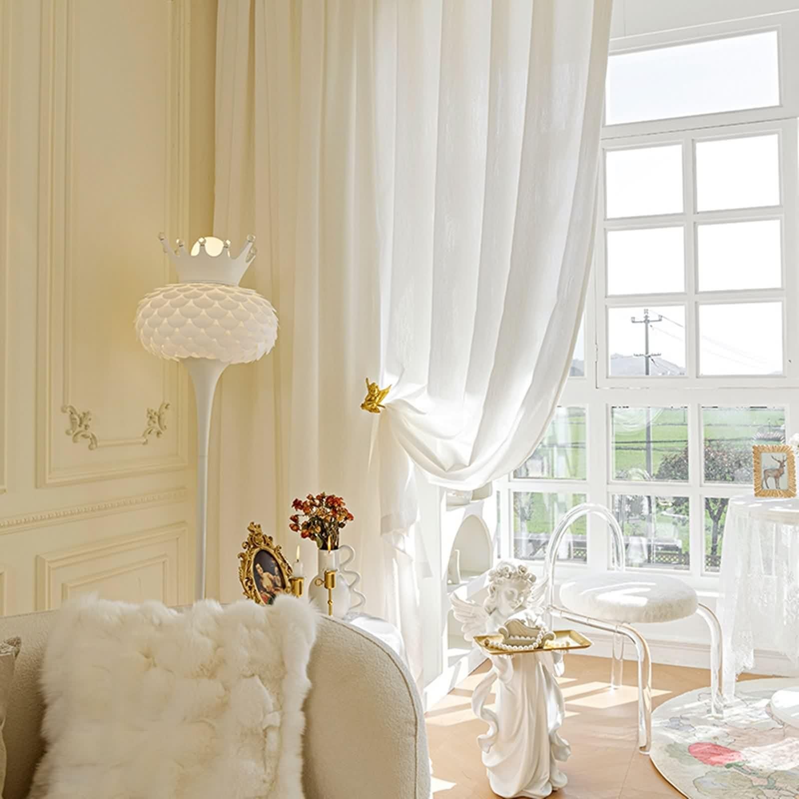 Rideau Voilage Blanc, Rideau Fenetre Longue Polyester Coton Couleur Unie Lot de 2 LxH 102x244cm