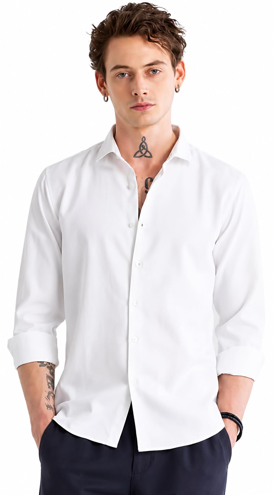 AND Men's Khadie Cotton White Shirt | Full Sleeve Regular Fit Casual & Formal Shirt for Men | Solid White Cotton Shirt in white