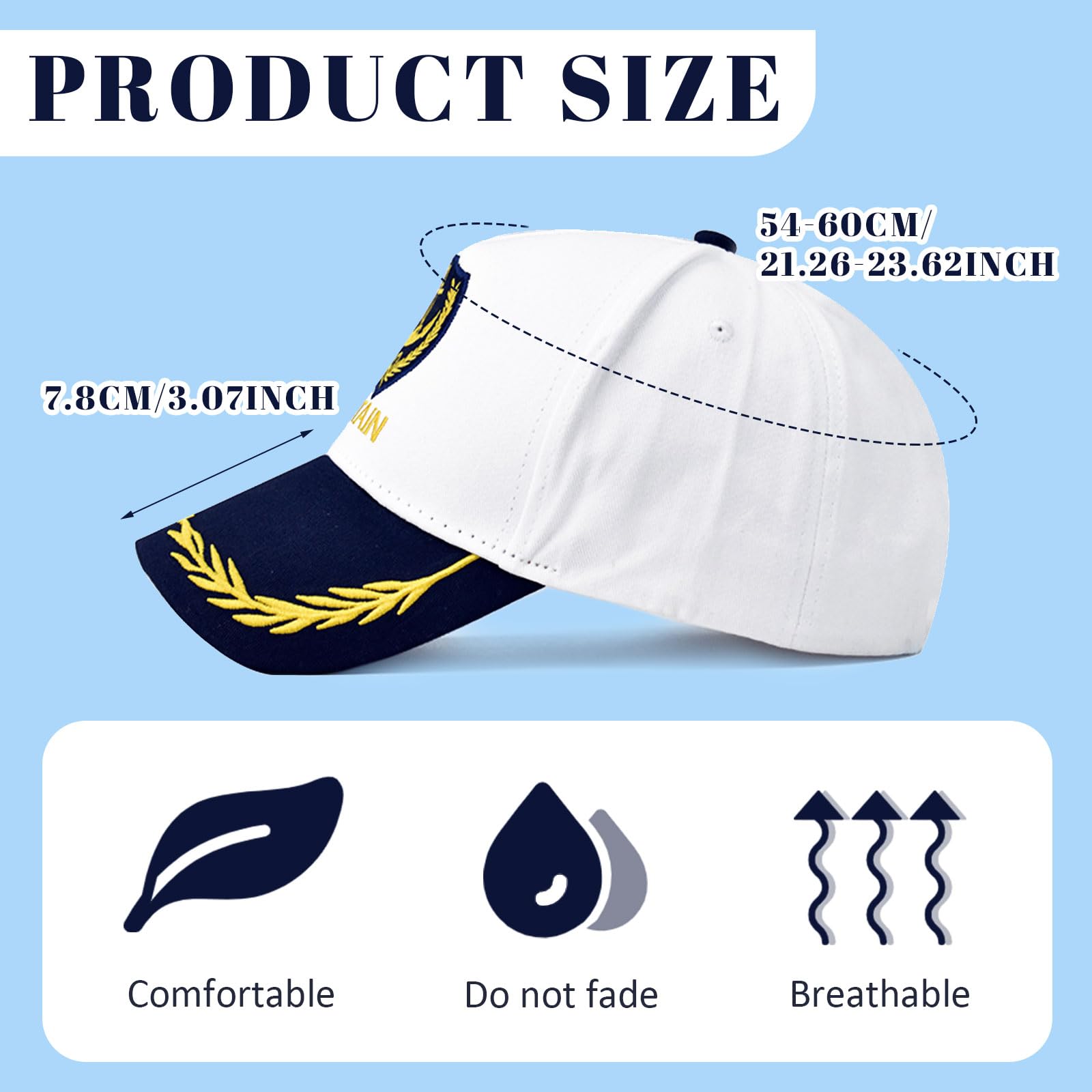 FUIPVGI Captain Hat Sailor Baseball Cap, Costume Accessory Yacht Hat with Gold Embroidery Anchor Skippers Cap - Image 2