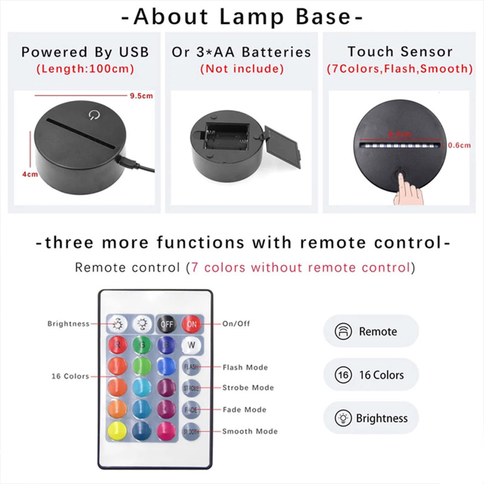 YRTMHU modello palmare Lampade 3D Illusione Ottica Luce Notturna, Lampade da Comodino per Camera da letto Luce Notturna LED con Telecomando, con Interruttore Touch Lampada da Tavolo