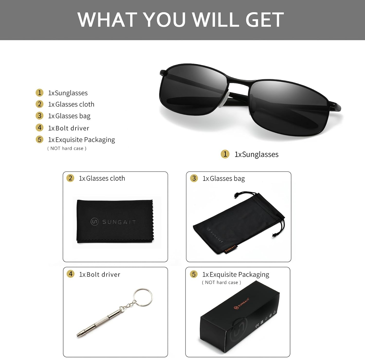 SUNGAIT Mens Narrow Polarized Sunglasses Metal Frame Small Rectangle Retro Durable UV400 Protection - Image 6