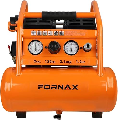 FORNAX Compresor de aire portátil de 2 galones, 1.2 HP 2.1 SCFM 90 PSI sin aceite, presión máxima 135 PSI, compresor de aire silencioso de 65 dB