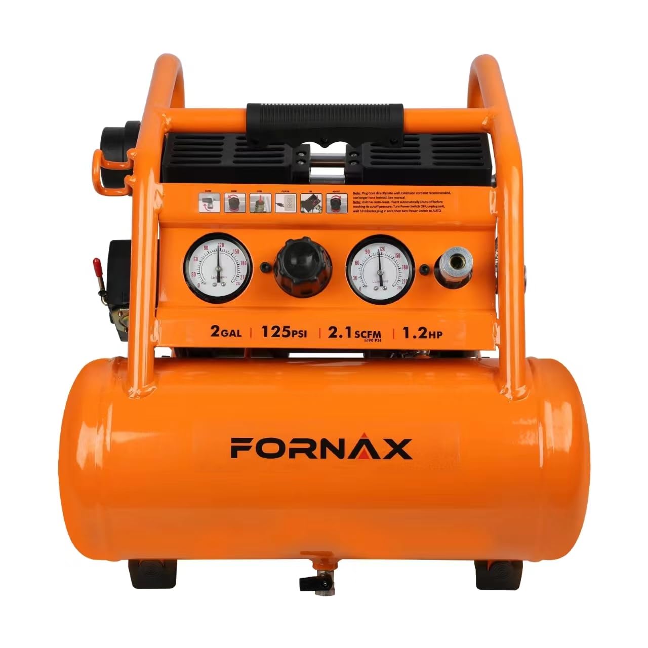 FORNAX Air Compressor Portable 2 Gallon, 1.2 HP 2.1 SCFM@ 90 PSI Oil Free Air Compressor, Max Pressure 135 PSI, 65 dB Silent Air Compressor for Auto Repair, Tire Inflation, Airbrushing, Nailing