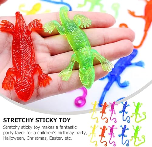 Miniatura 5 de STOBOK Lagarto pegajoso, 24 piezas de juguetes pegajosos divertidos de lagarto de manos pegajosas, figuras de lagarto de gecko, juguetes elásticos