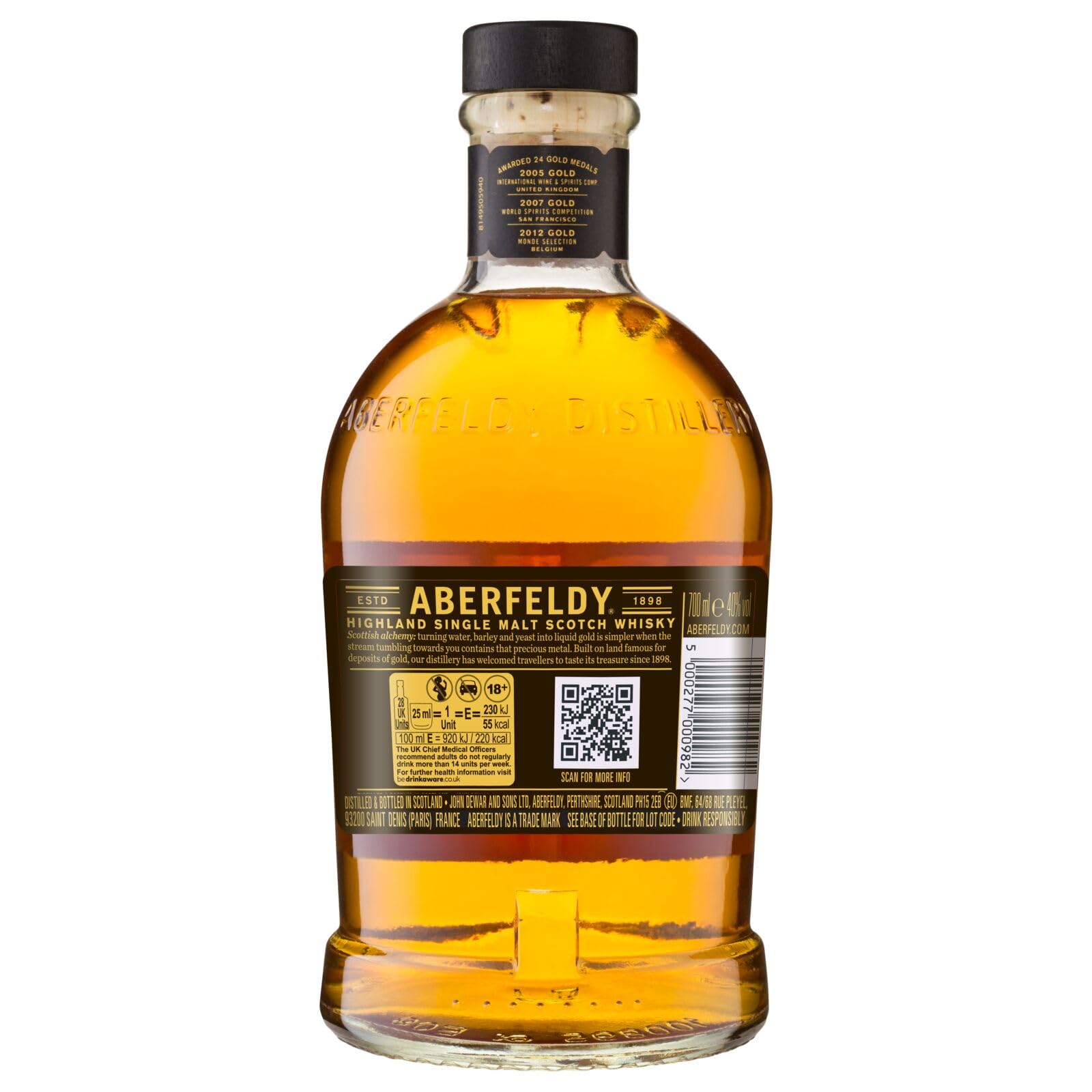 Scotch Whisky Single Malt Aberfeldy 12 Year Old, 40 % vol., 70 cl / 700 ml, whisky premium añejado en cuatro tipos de barricas distintas