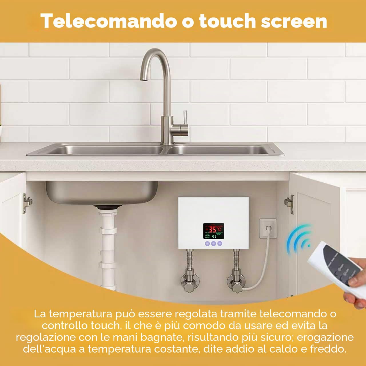 Mini Scaldabagno Elettrico Istantaneo Basso Consumo Scaldabagno Istantaneo con Display Temperatura a LED e Telecomando Scalda Acqua Elettrico Scaldacqua Istantanea Scaldabagni Elettrici Istantanea 3KW