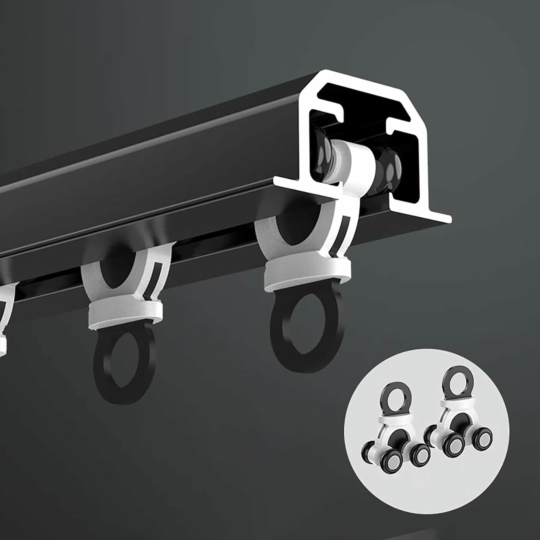 Curtain Track Hidden Ceiling Curtain Rail for Bathroom, 10ft 12ft 13ft 15ft Long Straight Curtain Rod, Ceiling Mount Curtain Track Pole with Screw Rollers,Black-1.3m/4.3ft