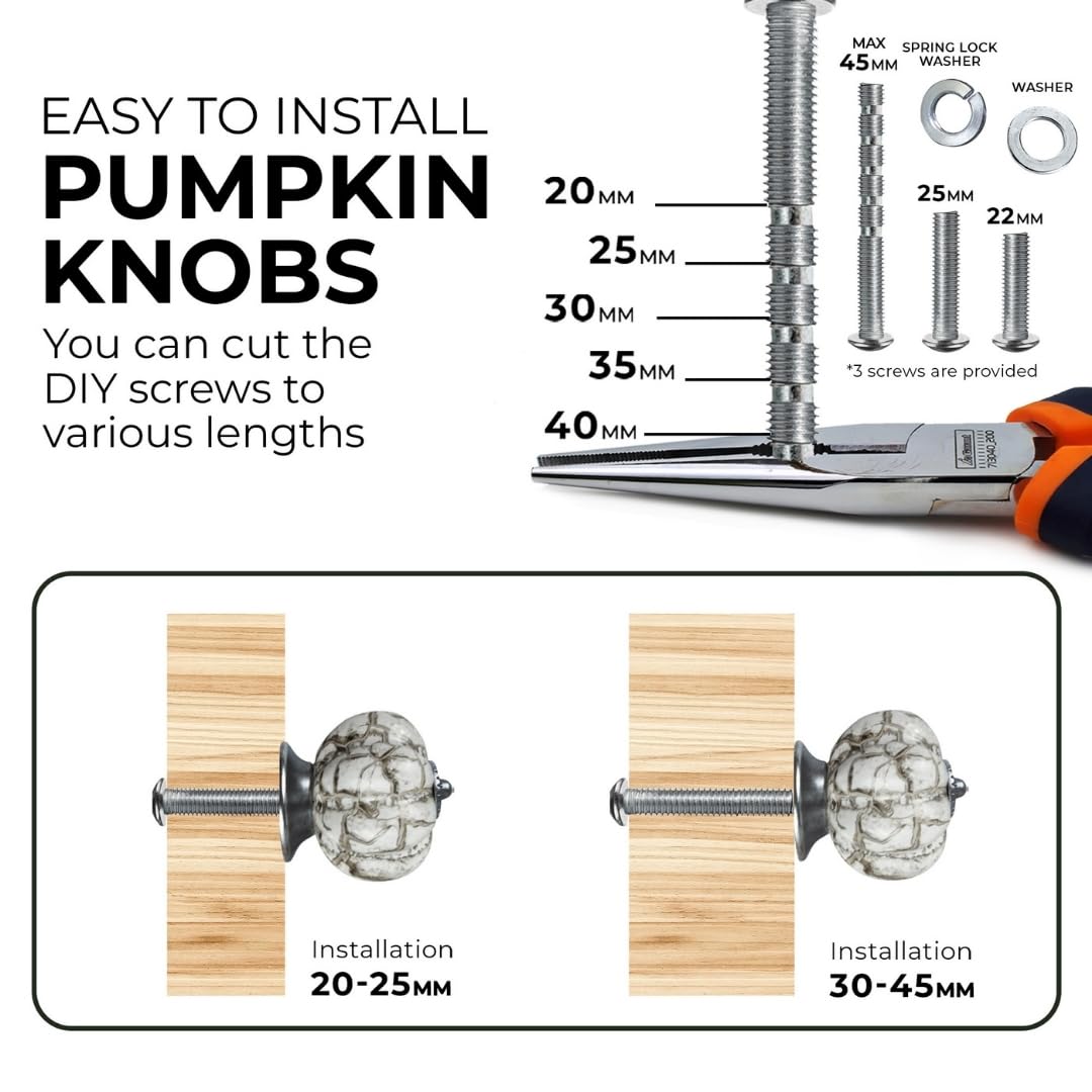 DIY Décor Hub - Pomos de gabinete de calabaza, pomos de plata antigua y cerámica, 20 pomos antiguos para gabinetes, manijas para armarios y cajones, orificio de metal sólido, gris plateado, 1.5