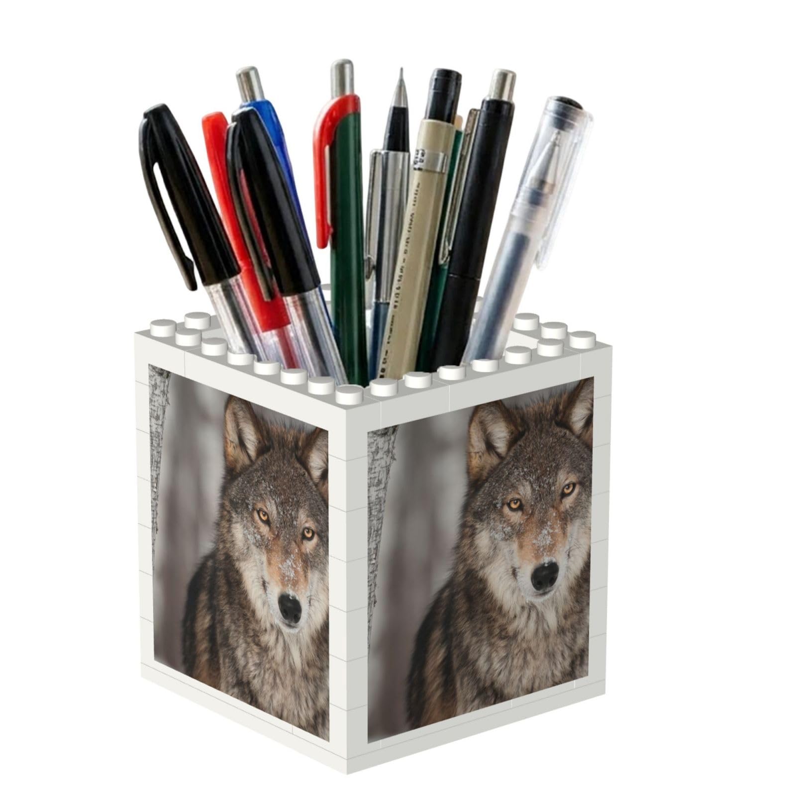 Poadnly Wild Wolf Print, Pen Pot Pencil Holder for Office Home School, Compact Desk Organiser for Office Stationery