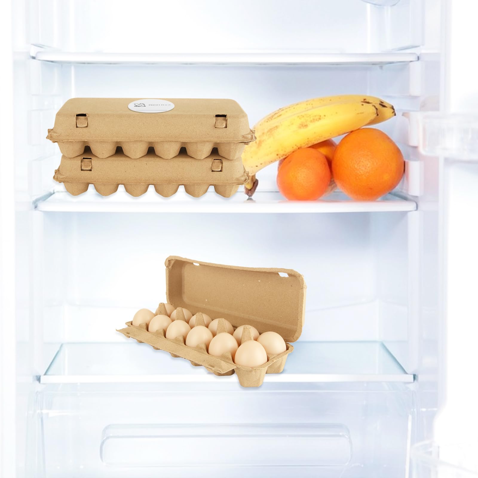 Cajas de cartón para huevos, 12 unidades, cartón para huevos, 20 unidades, cartón con tapa para 12 huevos con pegatinas, biodegradables para huevos (marrón)