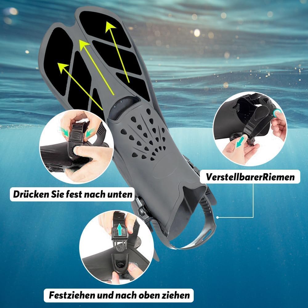 Aletas de Snorkel Ajustables Tallas 36-41 con Bolsa de Almacenamiento para Adultos y Niños