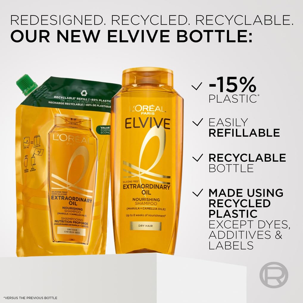 L'Oréal Paris Shampoo for Dry Dehydrated Hair Elvive Extraordinary Oil Nourishing Formula With Marula And Camellia Oils - Image 3
