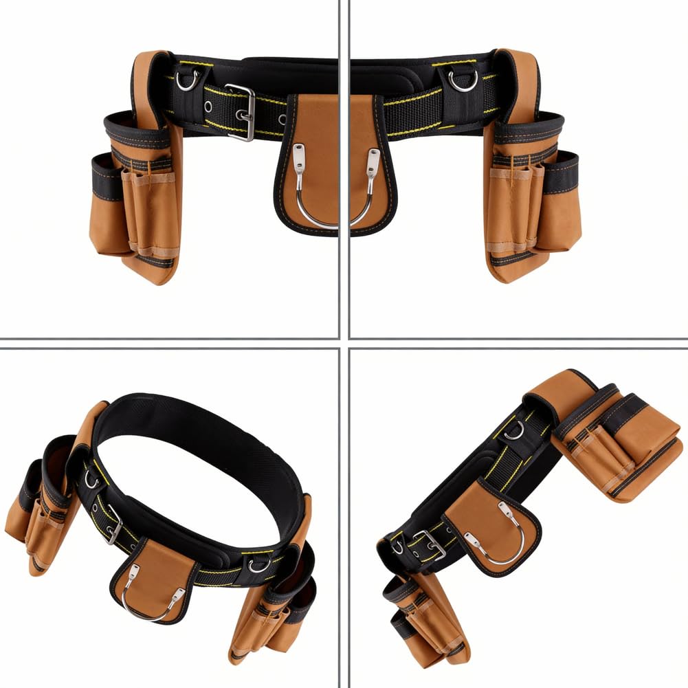 Lecreatekit Juego de cinturones de herramientas resistentes, 4 piezas 1200D Oxford con funda de martillo y bolsas laterales, equipo de trabajo ajustable para comerciantes y bricolaje