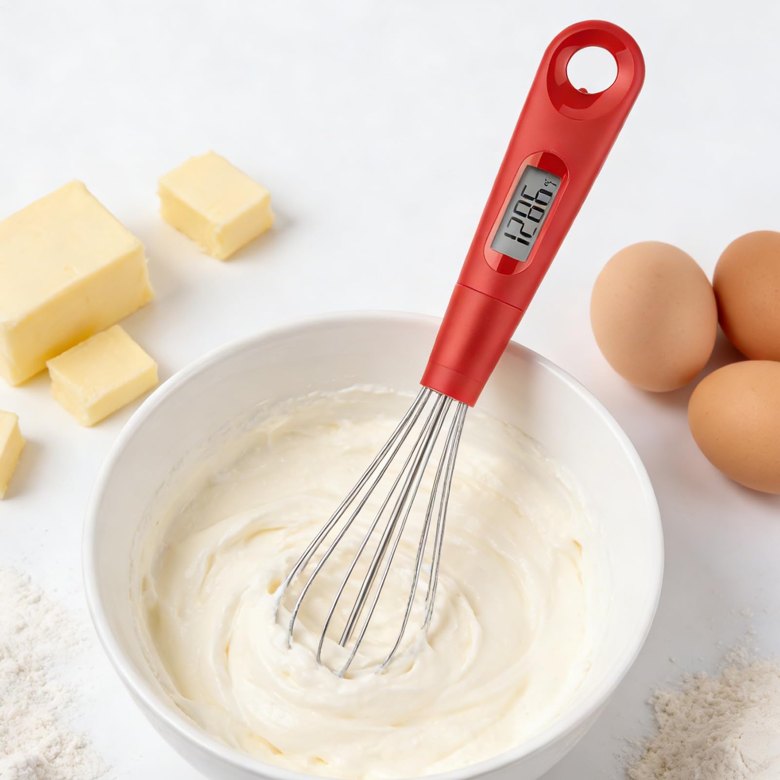 Frusta Per Uova 2 in 1 Termometro di Precisione Resistente al Calore | Tester Digitale da Cucina per Uova Per Preparazione Pasti, Dolci, Dessert, Cottura, Intingoli E Mescolatura Per Uso