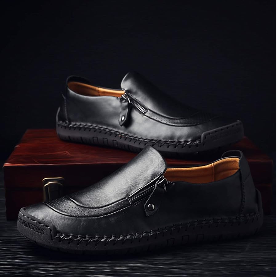Moodeng Mocassini Uomo In Pelle: Loafers Estivi Comodi Slip-On Per Guida E Barche - Foto 11
