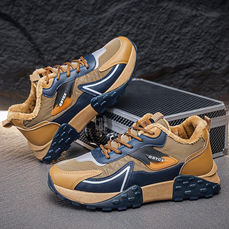 Men's Warm Fleece-Lined Sneakers - Fashionable Lace-Up Casual Shoes, Breathable Fabric Upper & Non-Slip PVC Outsole, Comfort Fit for Outdoor Activities2