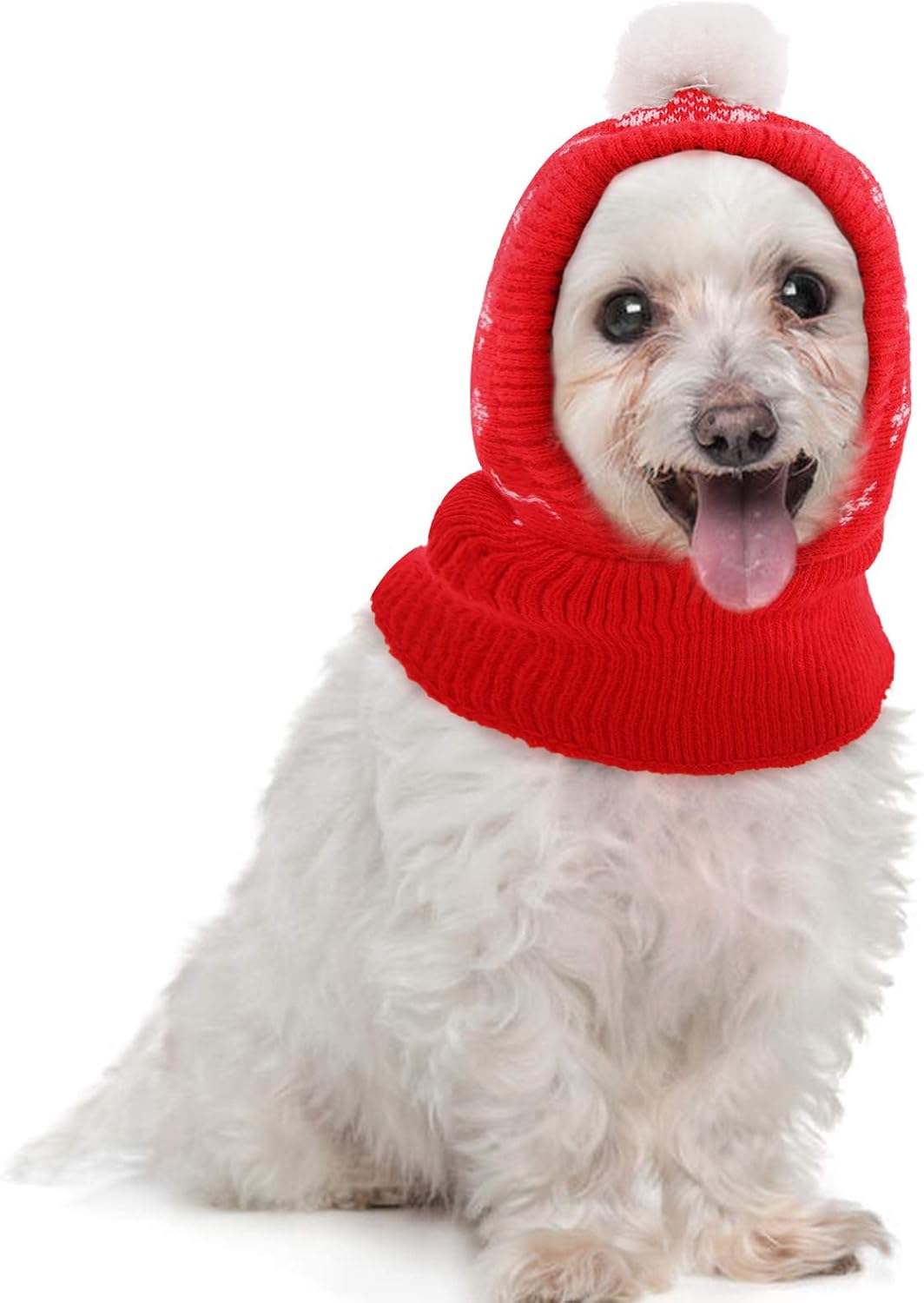 IDOMIK Christmas Dog Hat Costume For Small And Medium Dogs & Cats Warm Winter Dog Knitting Hat Cute Puppy Neck Ear Warmer/Protector Funny Teddy Pet Cap With Pompon Cozy Red Knit Headwear For Pets S-XL