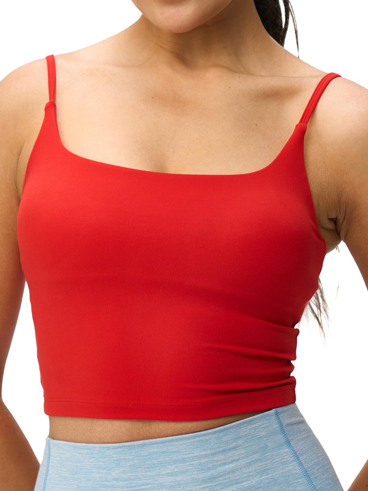 Canotta sportiva da donna con scollo rotondo e imbottito, con spalline regolabili, per allenamento, leggera compressione