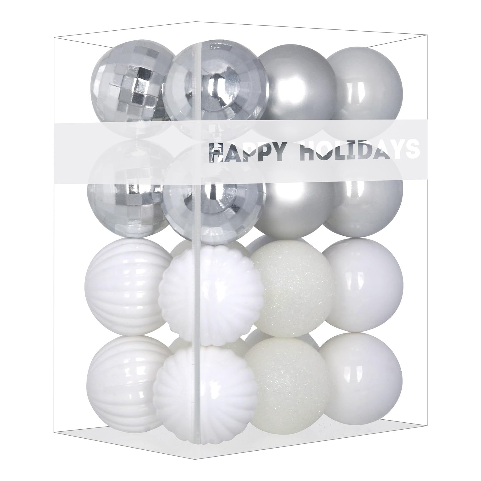 Lot de 24 grandes boules de Noël blanches et argentées de 8,1 cm – Décorations de sapin de Noël incassables à suspendre pour la Saint Patrick, Pâques, Saint-Valentin