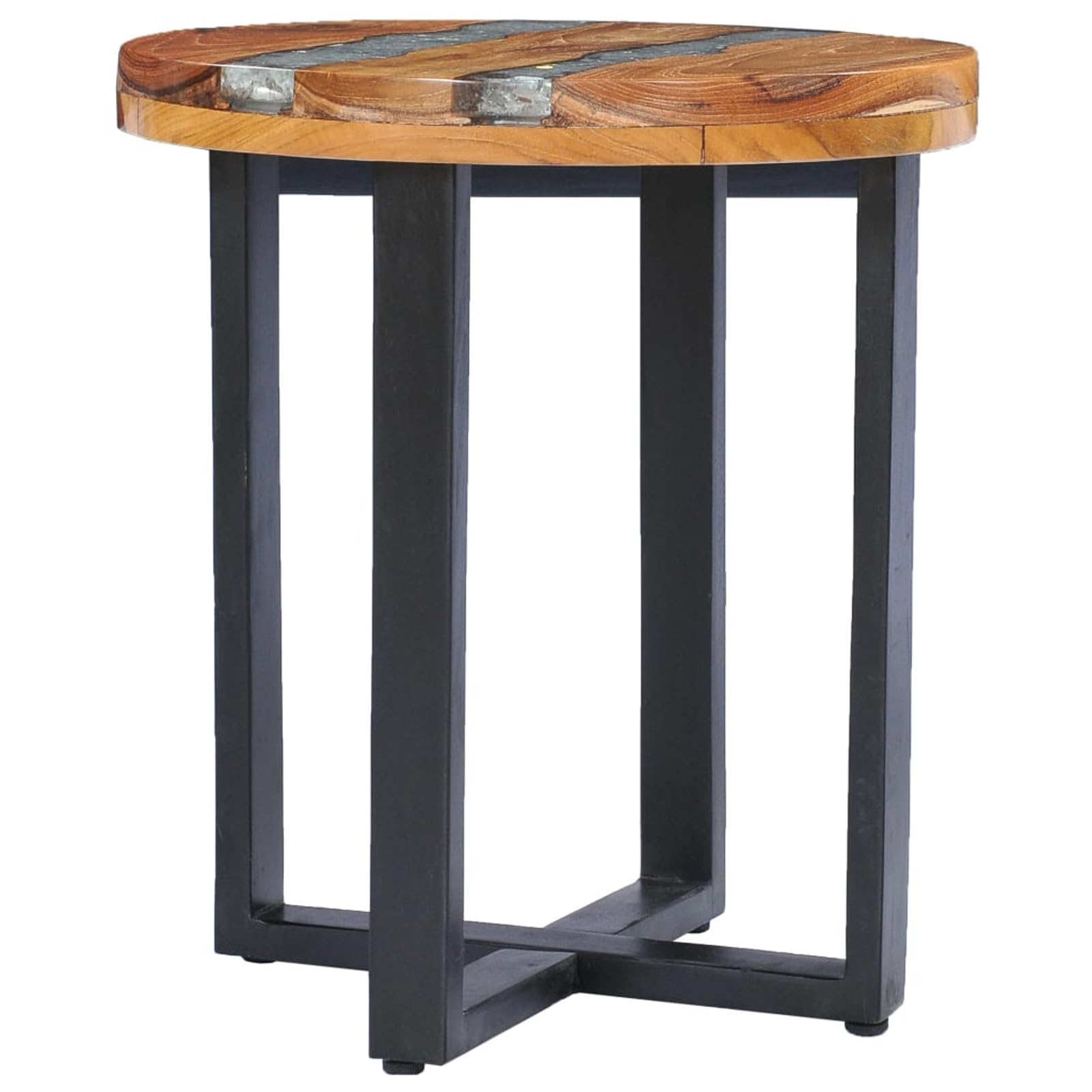 Homgoday Table basse 40 x 45 cm en bois de teck massif et polyrésine, table d'appoint pour canapé, table d'appoint pour salon, salle de réception d'invités, chambre à coucher et mobilier de bureau