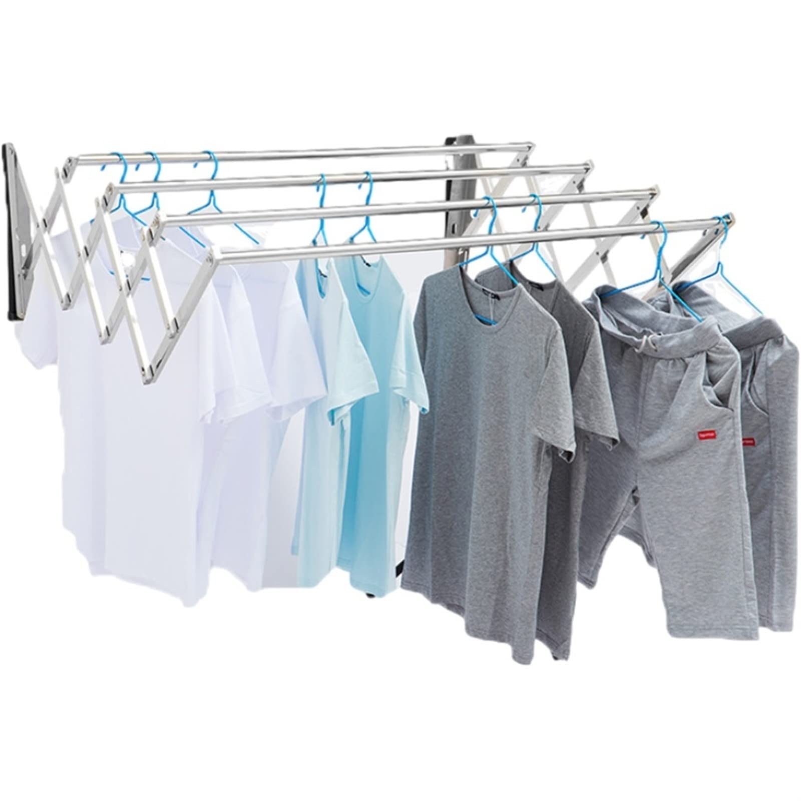 FBHFSUIEF Folding Laundry Drying Rack With Towel Hooks Wall Mounted Extendible Retractable Clothes Airers(100cm)