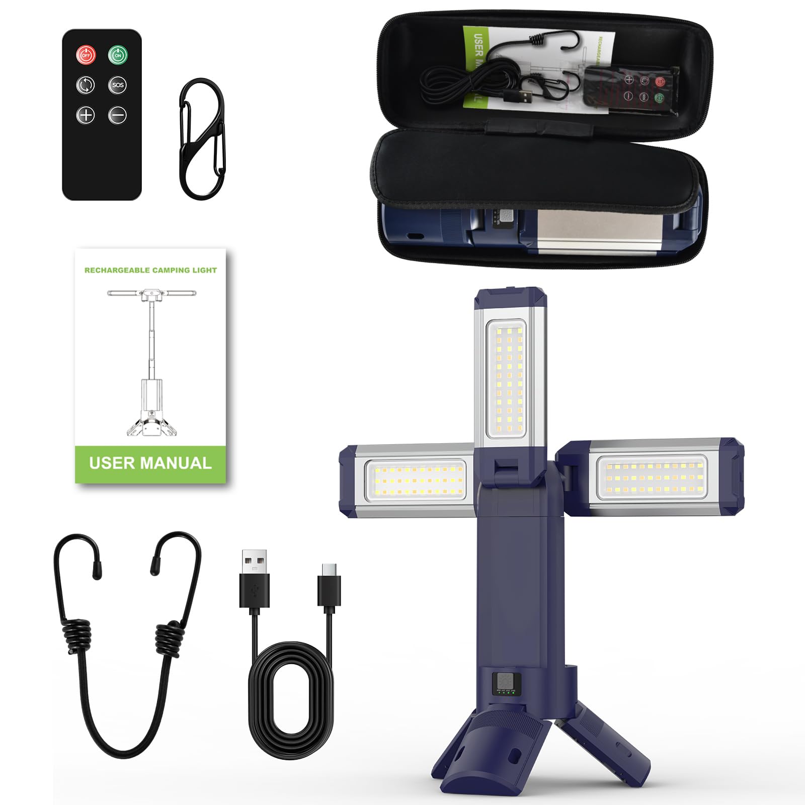 Lampada da Campeggio Telescopica Ricaricabile 10000 Mah, 4000Lm, Rotanti 270°, Telecomando, Impermeabile IP45, Caldo/Bianco/Naturale, Luce Campeggio Alluminio con Temperatura Colore Regolabile