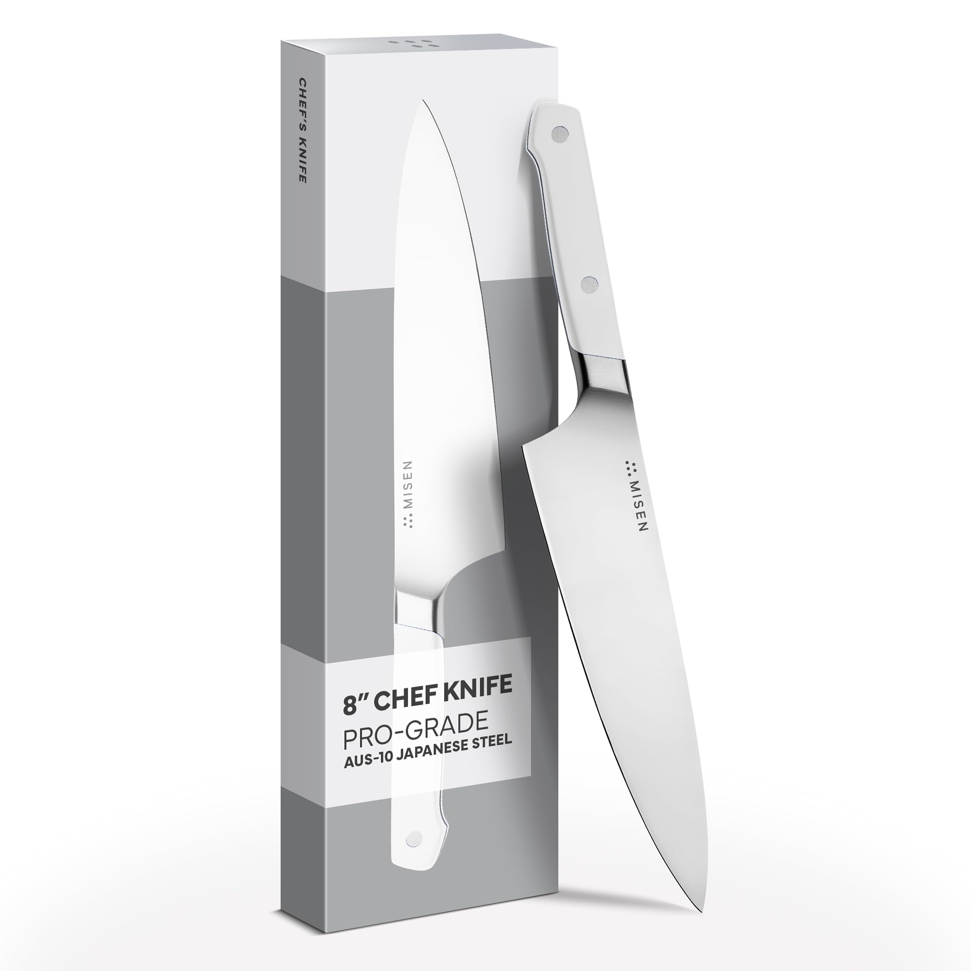 Misen 8" Chef Knife – High Carbon Japanese AUS-10 Stainless Steel – Hybrid German & Japanese Blade – Precision Kitchen Knife for Professionals & Home Cooks – Ultimate Cutting Performance - White