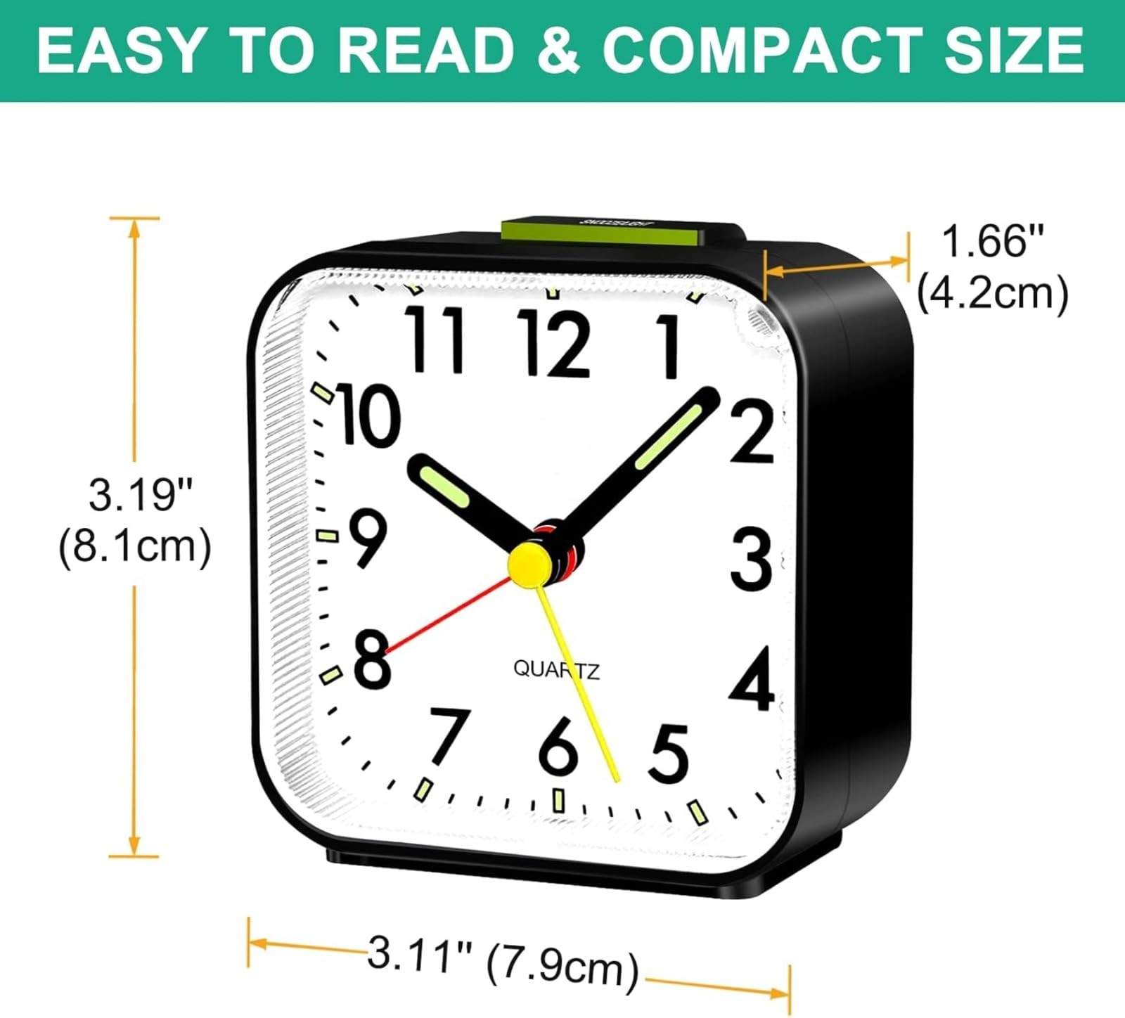 Reloj despertador analógico silencioso, funciona con pilas, reloj de noche de cuarzo
