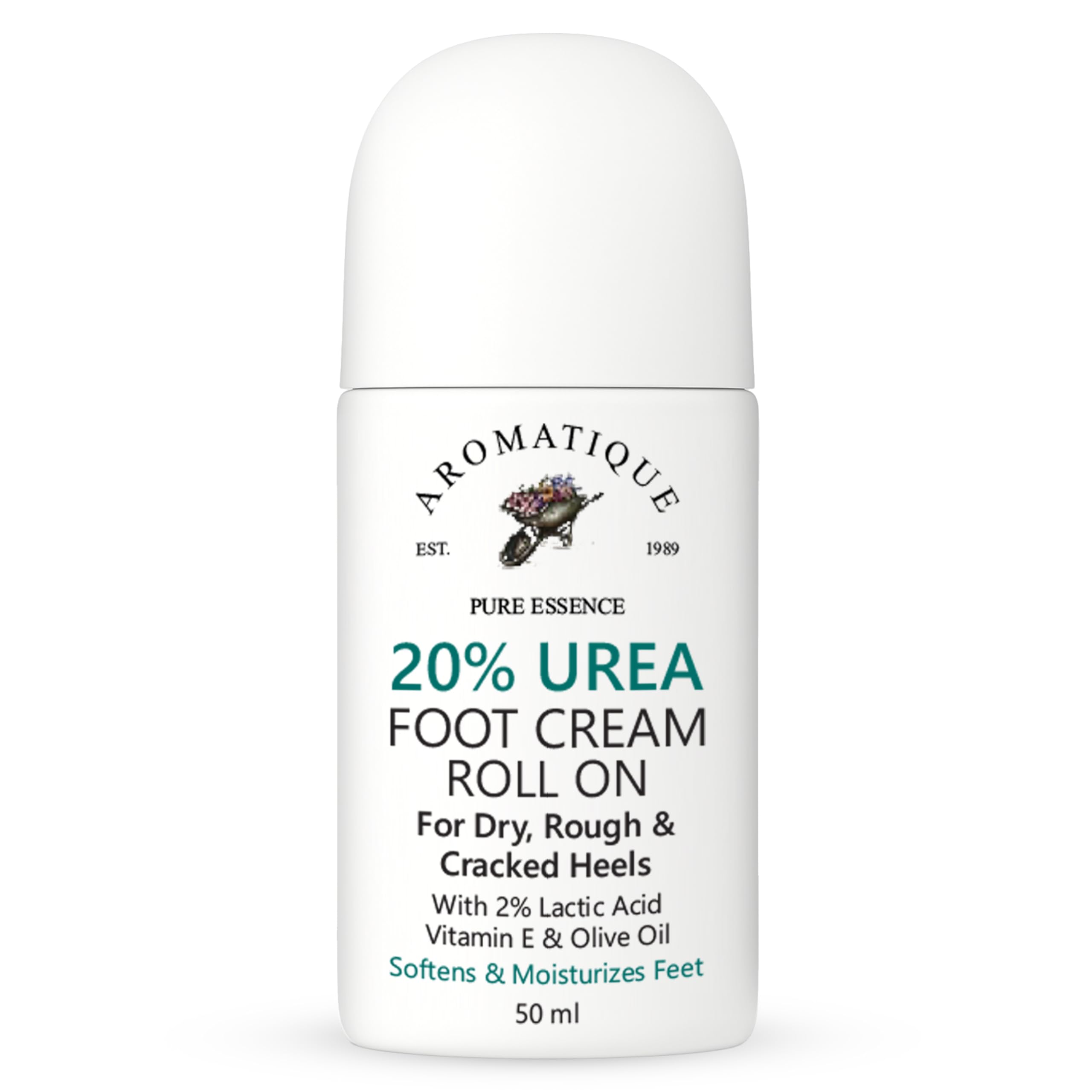 aromatique 20% urea foot cream roll on for dry, rough & cracked heels | with 2% lactic acid, vitamin e & olive oil | softens & moisturizes feet | 50ml