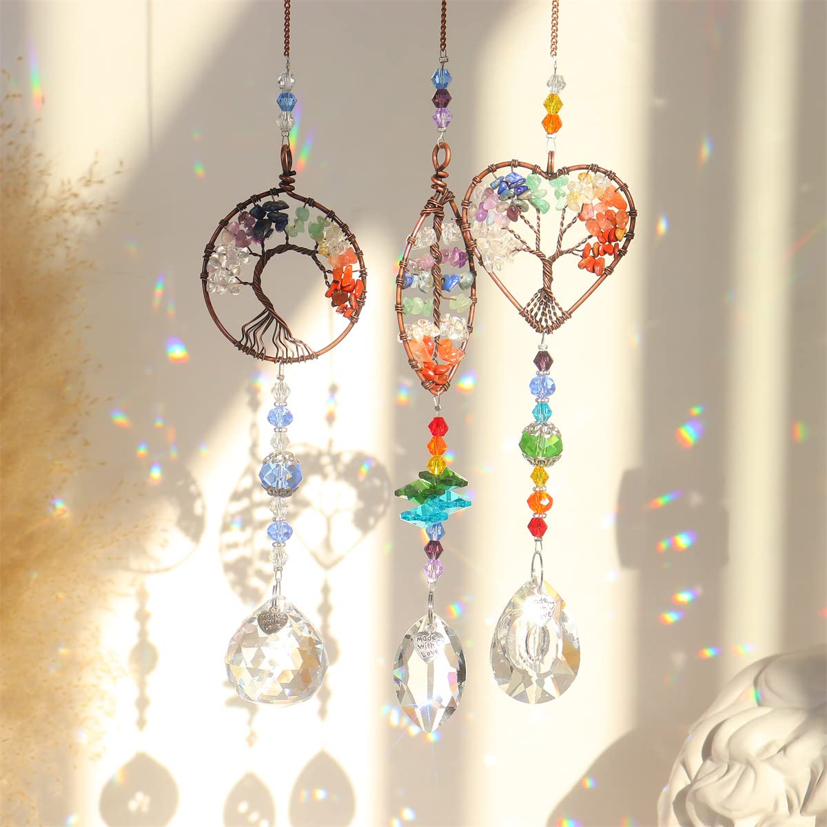 2 Pièces Attrape Soleils, Chakra Arc En Ciel En Cristal Capteur De Sun Catcher, Attrape Soleil En Verre Pour Fenêtre Pour Décoration De Jardin Maison