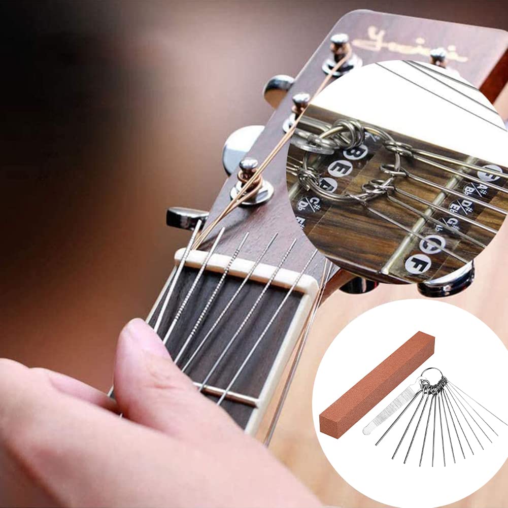 Lima Guitarra Electrica, Kit de Mantenimiento de Instrumentos de Cuerda, 13 Varillas de Acero Inoxidable y 1 Bloque Lija, Negro