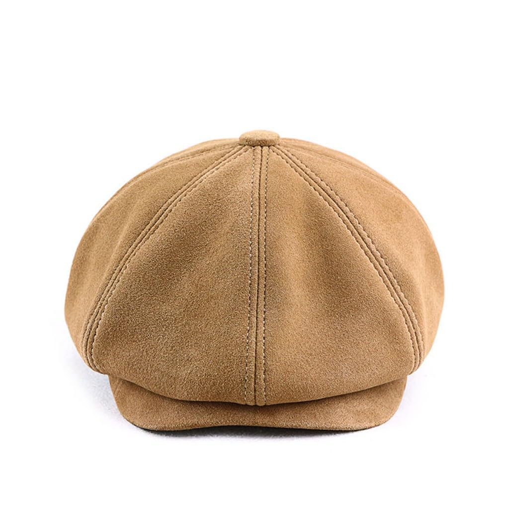 Light Brown Octagonal Cap Suede Duck Tongue Cap Beret British Men's Casual Forward Hat(X-Large)