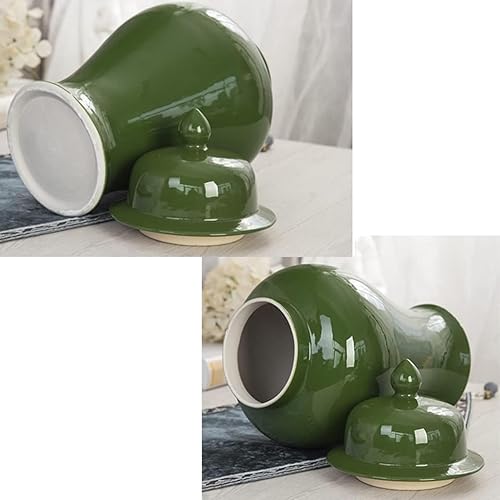 Miniatura 3 de Jarrones decorativos de cerámica con tapa, jarrón de flores verde sólido, adorno de porcelana con tapa para decoración de mesa de centro de mesa,