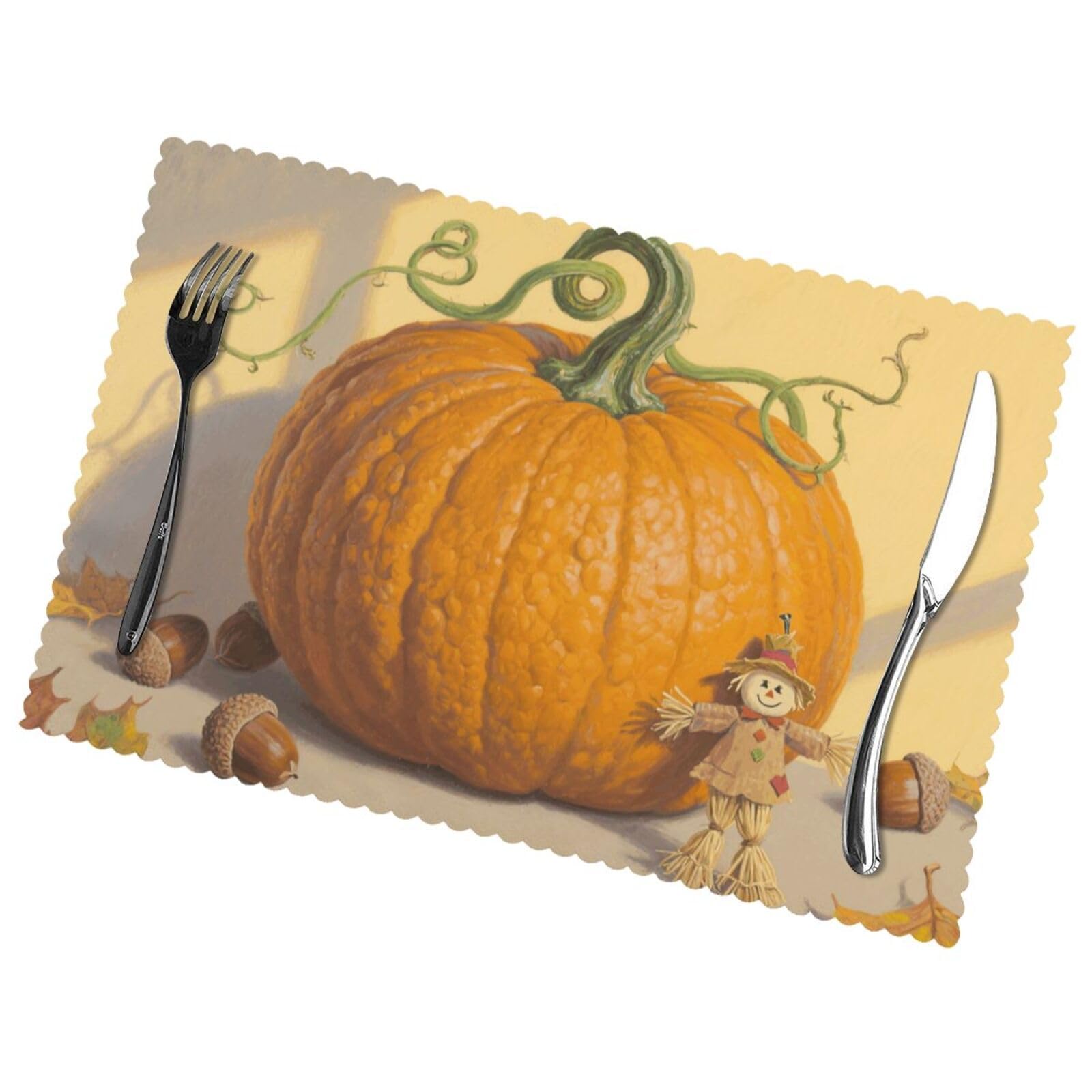 12x18 Inchplacemats Set of 6, Pumpkin Place Mats for Kitchen Dinning, Heat Resistant Anti Slip Table Mats, Waterproof Washable Placemat for Indoor Outdoor Party Kitchen Dining Table Décor
